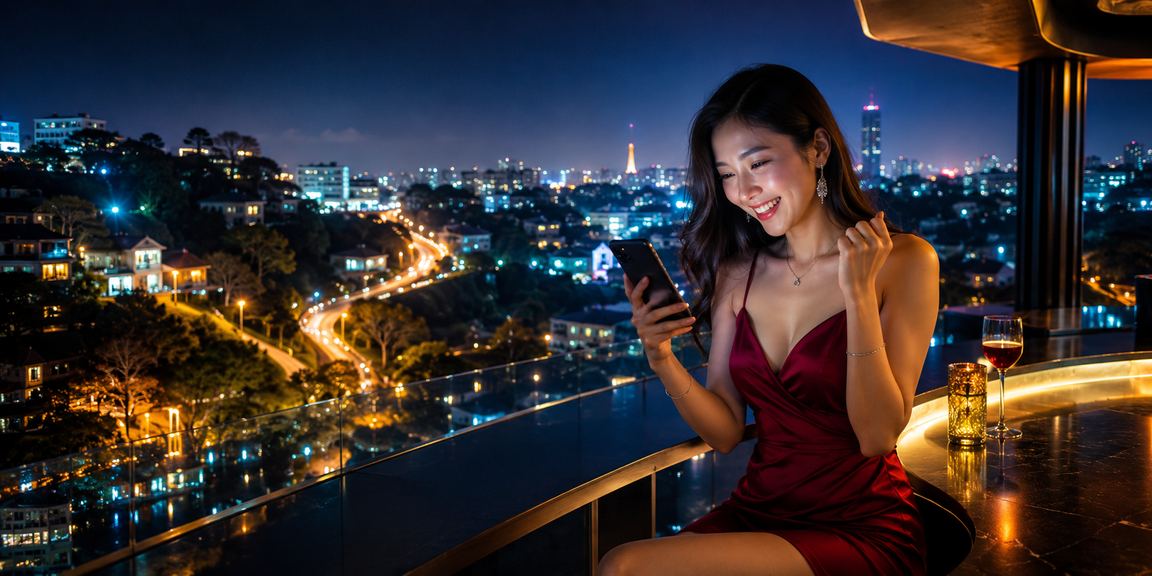Người phụ nữ tại Đà Lạt sử dụng điện thoại để trải nghiệm casino trực tuyến