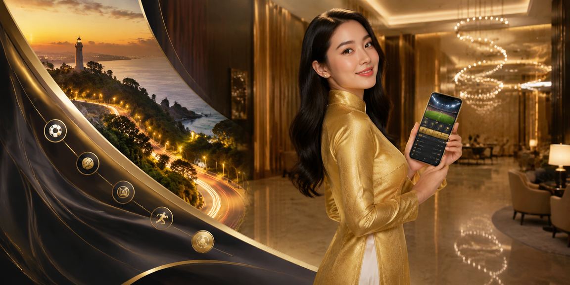 Người phụ nữ mặc áo dài tại Vũng Tàu thư giãn với điện thoại cá cược thể thao